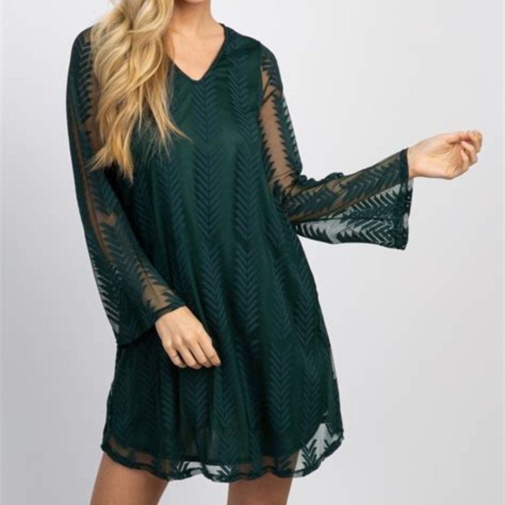 NWT PinkBlush Emerald Green Long Sleeve Mini Dress